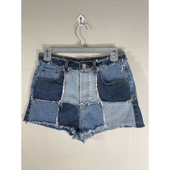 Wild Fable Patchwork Cut Off Shorts High Rise Button Fly Blue Denim Jean Short 4 - Picture 1 of 9